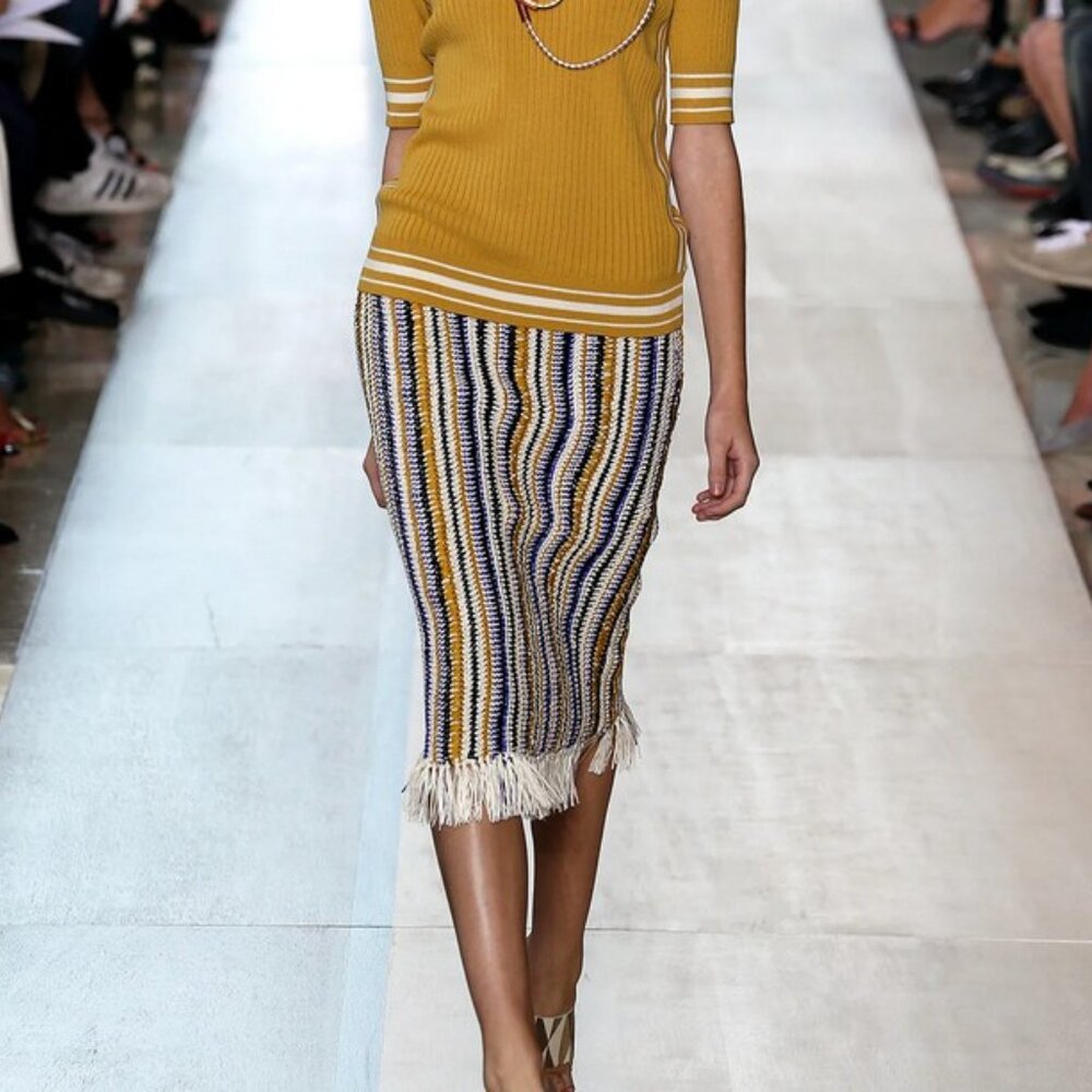 Tory Burch Yellow and Blue Patterned Midi Skirt